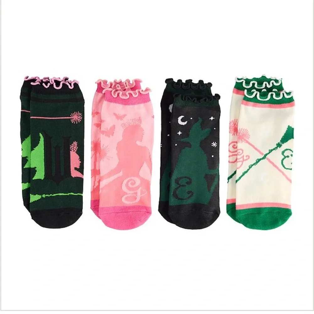 Wicked Women's Socks Set of 4 - Black, Green, White, Pink NWT